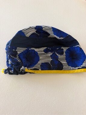 Floral scrub Cap in Blue and Yellow